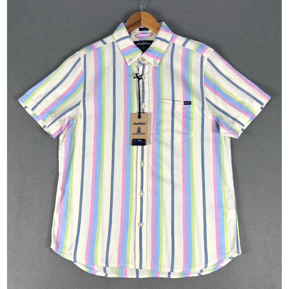 Chubbies Shirt Mens Small Blue Pink Soft Serve Resort Weave Friday Chambray New - Picture 2 of 9